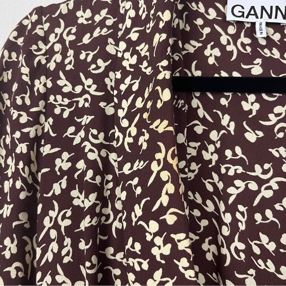 Ganni Printed Crepe Wrap Dress Decadent Chocolate - Picture 12 of 12